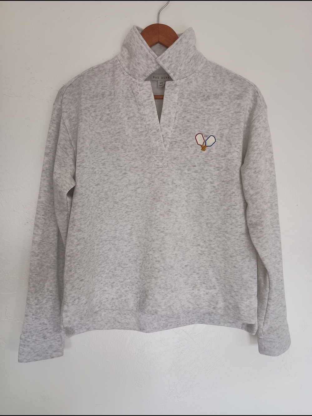 Rae Dunn Gray Pickleball Pullover Mock Neck Sweatshirt Women’s M Embroidered